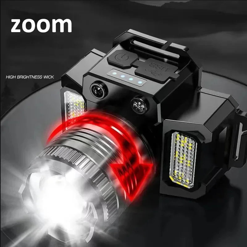 LED Sensor Headlamp Rechargeable Camping Light