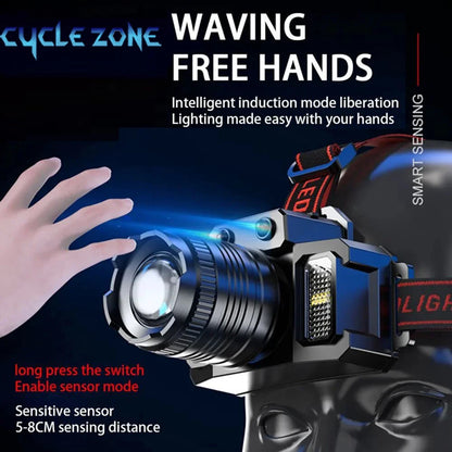 LED Sensor Headlamp Rechargeable Camping Light